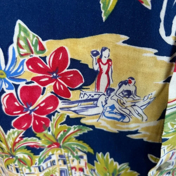 Campia Moda Vintage Hawaiian Floral Landscape 100% Rayon Camp Shirt Size Medium - Picture 4 of 7